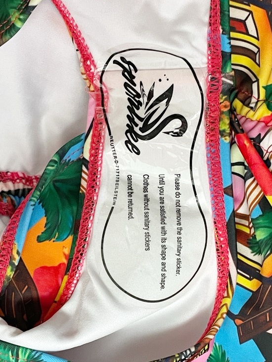 NWT Sporlike Tropical Town Print Bikini Set Ruffle Top High Waist Bottom Small - Picture 10 of 14